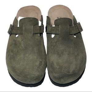 Naot “Autumn” Forest Green Suede Slide-In Clog Mule